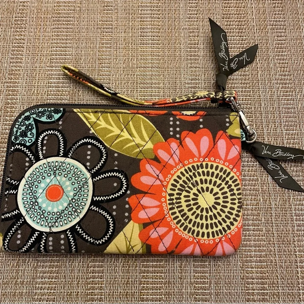 Vera Bradley Floral Wristlet in Brown, Orange, Yellow, Aqua